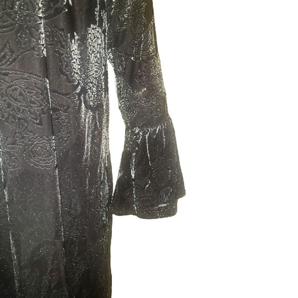 Gilli Sazan Black Floral Velvet Colorshift Sparkles Flare Sleeves Dress 1X NWT - Picture 7 of 17
